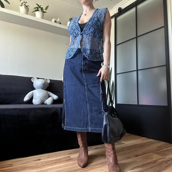 Vintage 90s Sheer Blue Lace Vest - Picture 3 of 8